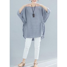 Beautiful gray striped cotton clo s For Women Batwing Sleeve loose summer blouse