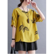 Women Yellow Half Sleeve Shirt   Summer Cotton Linen