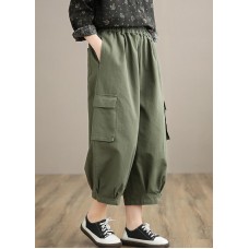   Army Green High Waist Stylish Spring Elastic Waist Pockets Shape Wild Trousers