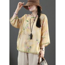   Yellow Print Linen Summer Shirts