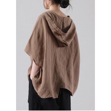   Khaki Loose Cotton Linen Shirt Tops Summer