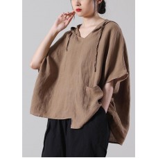   Khaki Loose Cotton Linen Shirt Tops Summer