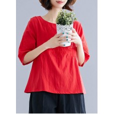 Beautiful o neck embroi ry cotton Shirts Fashion I as red tops summer