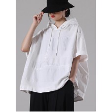 Women White hoo d si  open Cotton T Shirt Summer