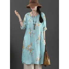 Boutique   Print Half Sleeve Long Linen Summer Tops