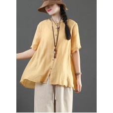 Fashion Yellow Loose Linen Summer Shirt  