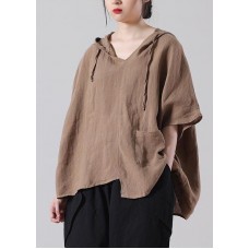   Khaki Loose Cotton Linen Shirt Tops Summer