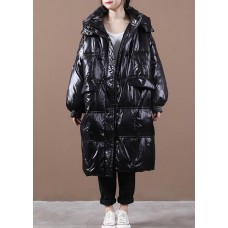   trendy plus size womens parka coats black hooded pockets zippered down coats