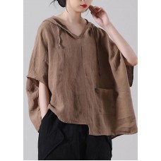   Khaki Loose Cotton Linen Shirt Tops Summer