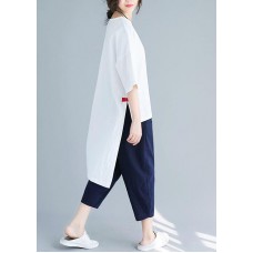   women's solid color five-point sleeves white shirt casual harem pants two-piece