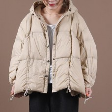 women nude warm winter coat Loose  ting down jacket hooded Button Down overcoat
