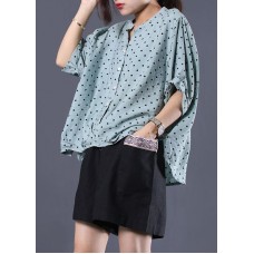 French light   asymmetric dotted cotton shirts women v neck loose summer tops