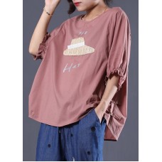   o neck cotton Long Shirts Inspiration pink prints top summer