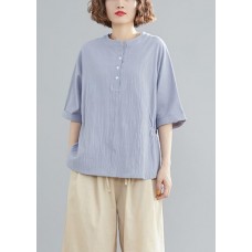   light blue linen linen tops women blouses Work Button Down elastic waist shirts