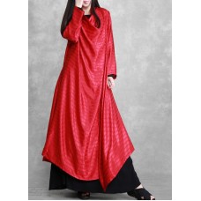  Asymmetric Red Silk Striped Maxi Dresses