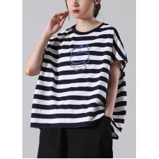 2021   Women Loose cartoon Striped T-shirt