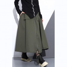 fine arm  green natural cotton skirt oversize A line skirts traveling boutique pockets drawstring cotton skirt