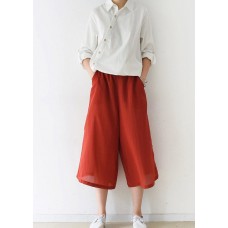   red cotton wide leg pants plus size elastic waist pants