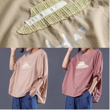   o neck cotton Long Shirts Inspiration pink prints top summer