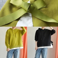 Classy hooded drawstring cotton clothes For Women Work Out s green tops fall