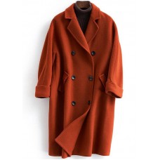   trendy plus size Coats double breast coat red Notched woolen overcoat