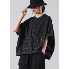 Itali  Black Half Sleeve Cotton Shirt Top Summer